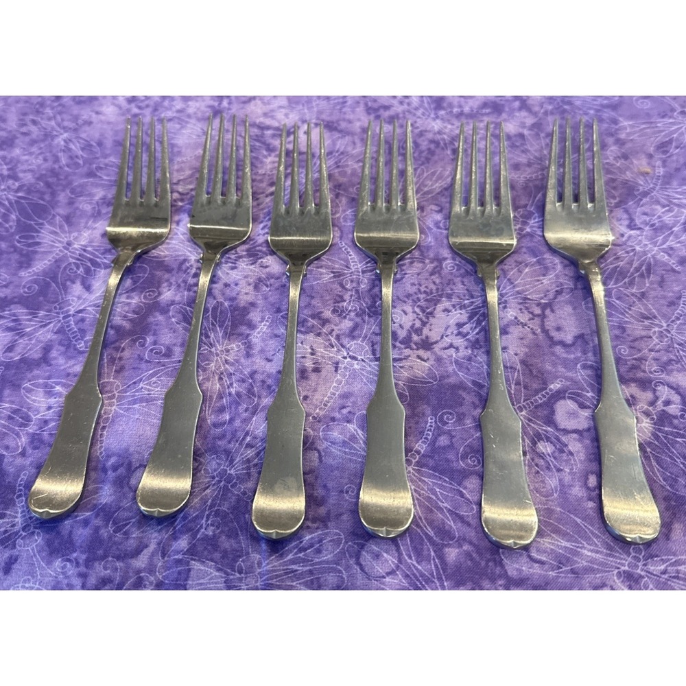 Oxford Hall OXH59 Salad Forks Fork Satin Wing Heel Tipped Stainless‎ Set Of 6